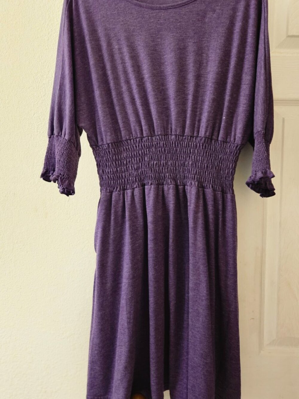 Purple boho Batwing Sleeve Pockets cinch waist dress L - Picture 5 of 6